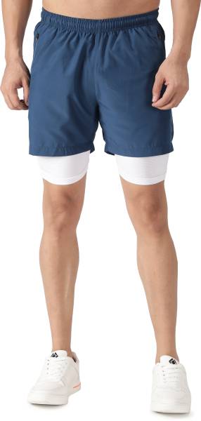 Fettlez Solid Men Blue Gym Shorts, Running Shorts, Sports Shorts, Regular Shorts