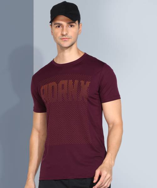 Adrenex Printed Men Round Neck Maroon T-Shirt