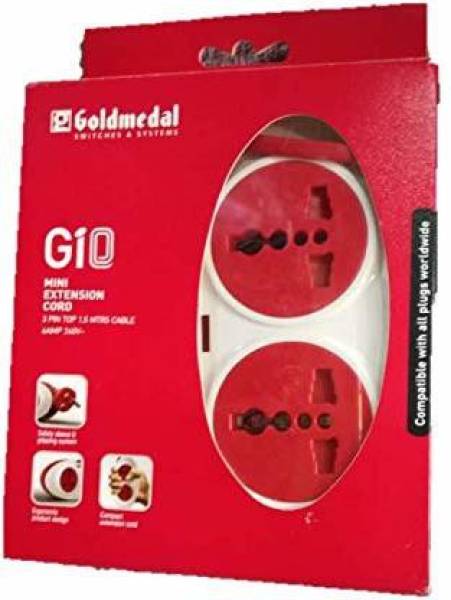 Goldmedal Goldmedal 240V Gio 2 Pin 2.5 Mtr Cable Extension Cords (White And Red) 2 Socket Extension Boards