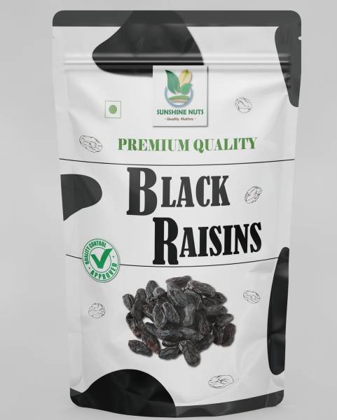 SUNSHINE NUTS Dried Black Raisins/Black Kishmish with Seeds 1 Kg Raisins