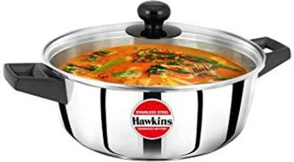 Hawkins STAINLESS STEEL COOK N SERVE BOWL WITH GLASS LID (SSCB30G) Pot 24.1 cm diameter 3 L capacity with Lid