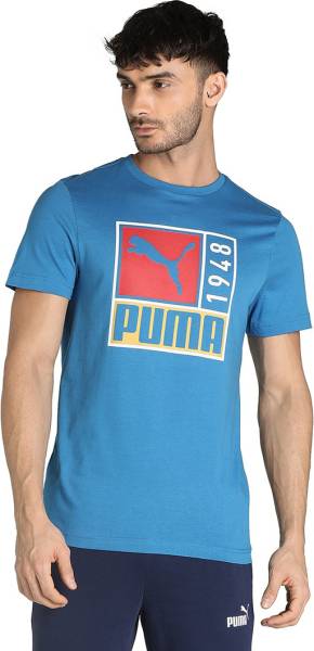 PUMA Typography Men Round Neck Blue T-Shirt