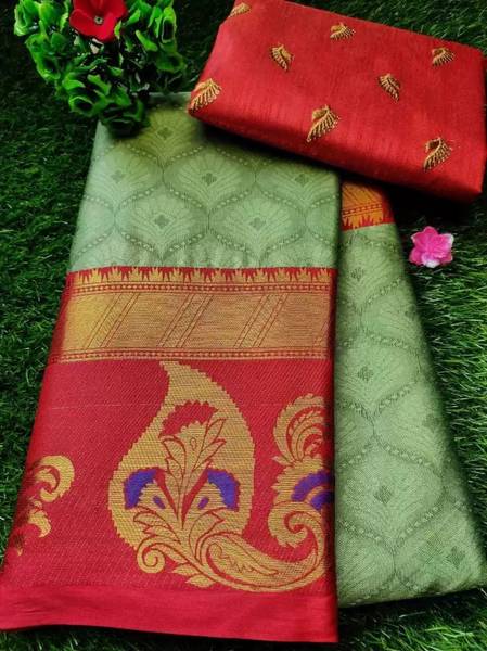 Juhi Collection Woven Kanjivaram Jacquard, Cotton Silk Saree