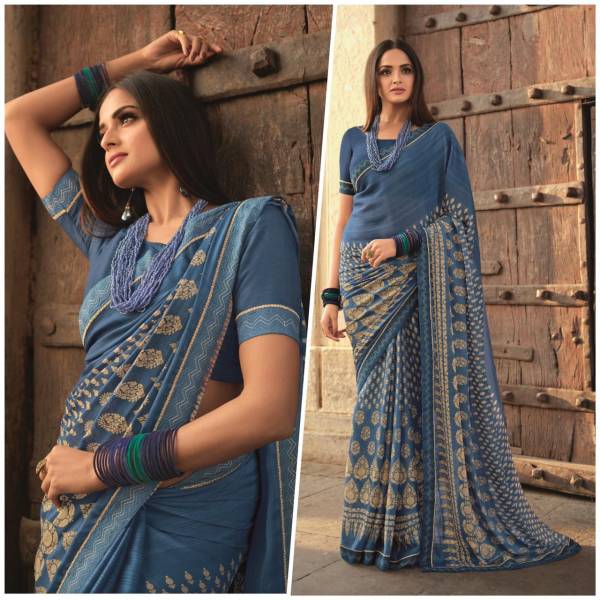 BLEESBURY Printed, Hand Painted, Geometric Print, Embroidered, Graphic Print, Floral Print, Solid/Plain Bollywood Georgette, Chiffon Saree
