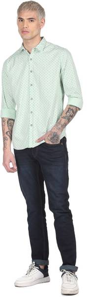 FLYING MACHINE Men Printed Casual Light Green Shirt