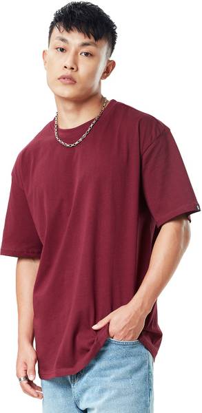 The Souled Store Solid Men Round Neck Maroon T-Shirt