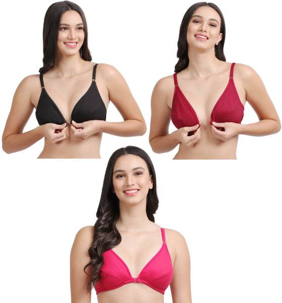 KOISA women front open bra combo pack of 3 b cup 40 size Women Plunge Non  Padded Bra - Price History