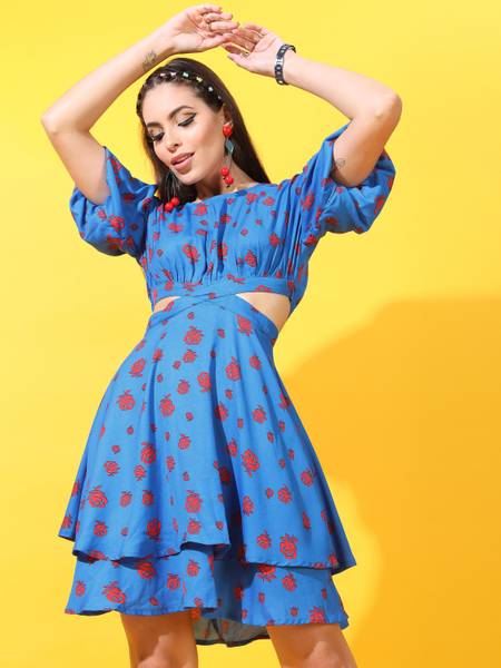Tokyo Talkies Women Blouson Blue Above Knee/Mid Thigh Length Dress