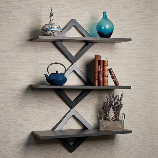 DecorEnBois Wall Mounted Rack Shelves Set of 3 Shelves for Living/Bedroom Decor (Black) MDF (Medium Density Fiber) Wall Shelf