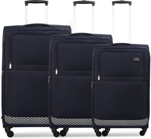 The CLOWNFISH Sydney Suitcase Polyester Luggage Four Wheel Trolley Bag - Navy Blue (24 inch) Cabin & Check-in Set 4 Wheels - 24 inch
