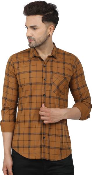 Liza Martin Men Checkered Casual Brown Shirt