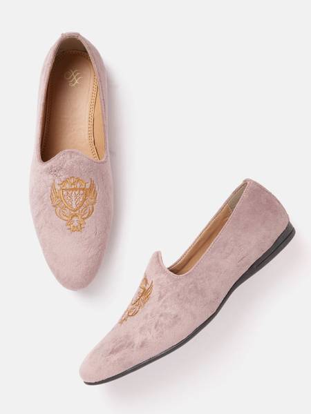 House of Pataudi House of Pataudi Men Mauve Beige Embroidered Handcrafted Slip-Ons Loafers For Men