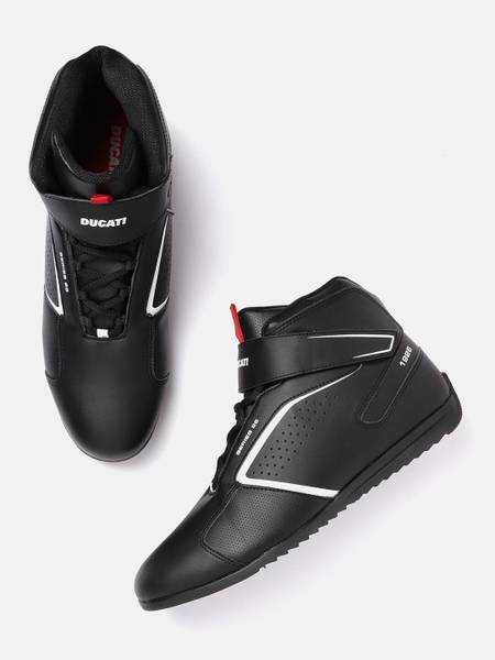 DUCATI Ducati Men Black White Solid Mid-Top Perforated Brand Logo Print Sneakers Sneakers For Men