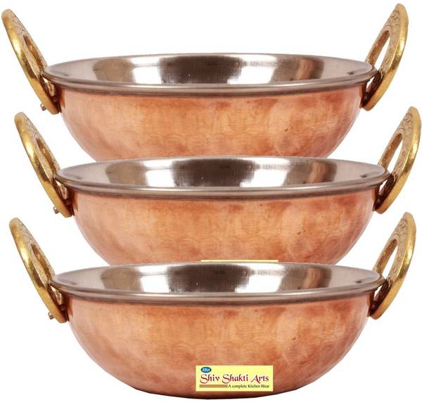 SSA Set of 3 steel copper kadai no 2 Kadhai 4 cm diameter 1.5 L capacity