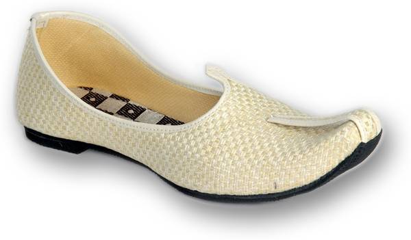 Panahi Beige Colour Jute Men Ethnic Wear Slip On Jutis Party Wear For Men