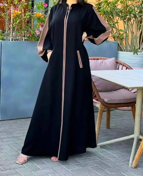 Firdaus Latest New design Dual Side Pocket Zipper Sleeve elastic Abaya, Burkha Nida Matte Self Design Burqa With Hijab