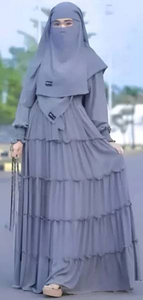 Unique Creation Cotton Blend Solid Abaya With Hijab