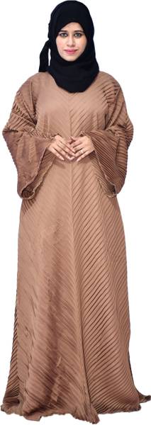 LUCKYABAYA Elegant Frill Nida Fabric Burqa For Women's/Girls Flared Sleeves (Gold) Nida Matte Self Design Burqa With Hijab