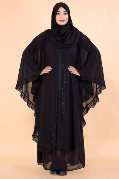SALAHWEARS Cotton Blend Self Design Abaya With Hijab