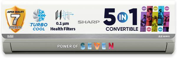 Sharp 2025 Model 5 in 1 Convertible 1 Ton 3 Star Split Inverter 7 Stage Health Filters,Turbo Cool Technology,AntiCorrosive Gold Fin AC - White