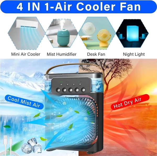 trollgadgets 900 ML Mini Ac Cooler With Mist Humidifier, 7 Colour Led Lights Cooler
