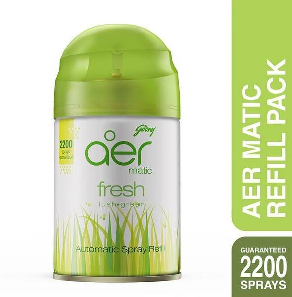 Godrej Lush Green Refill aer matic, automatic air freshener refill pack petal Lush Green 225 Ml