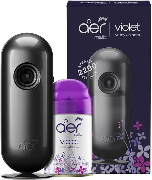 Godrej Aer Matic Kit Room Fresheners with Flexi Control Spray | Violet Valley Bloom Automatic Spray Matic Kit (Machine + 1 Refill) - Automatic Room Fr...