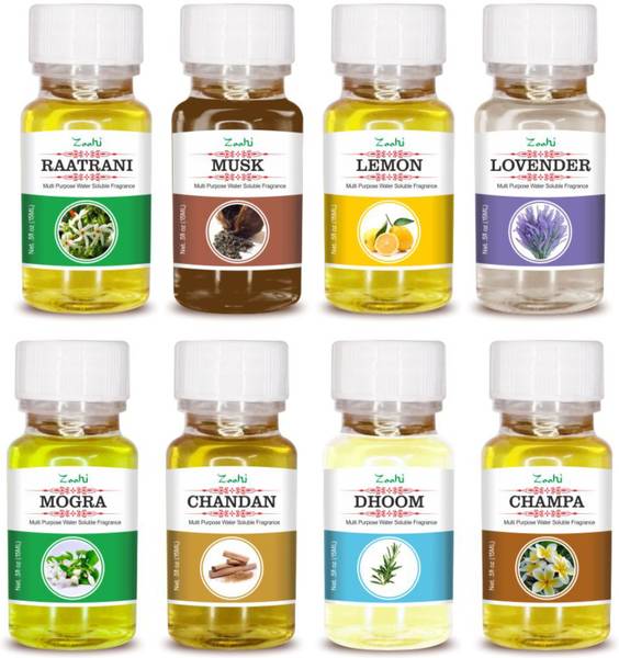 ZOOHI Fragrance Cooler perfume Scent, Chandan Mogra Raatrani, 8 in 1 Floral Fragrance Aroma Oil Raatrani Musk Lemon Lovender Mogra Chandan Dhoom Champ...