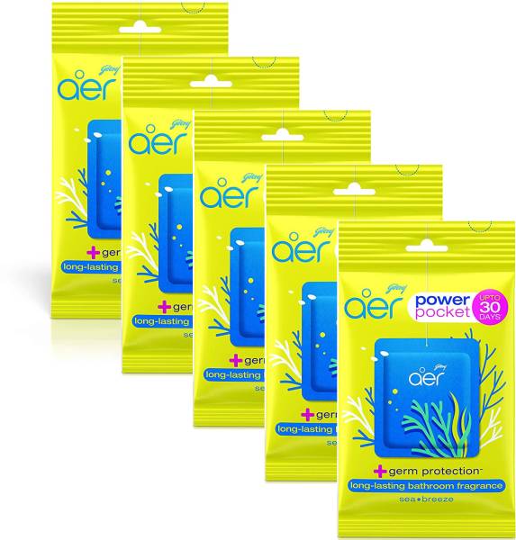 Godrej SEA BREEZE AER POWER POCKET, AIR FRESHNER, PACK OF 5, BATHROOM TOILET, LAST UPTO 30 DAYS Blocks