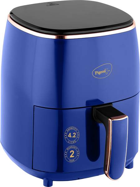 Pigeon Healthifry+ with 360 High Speed Air Circulation Technology 1200 W with Non-Stick Basket - Blue Air Fryer