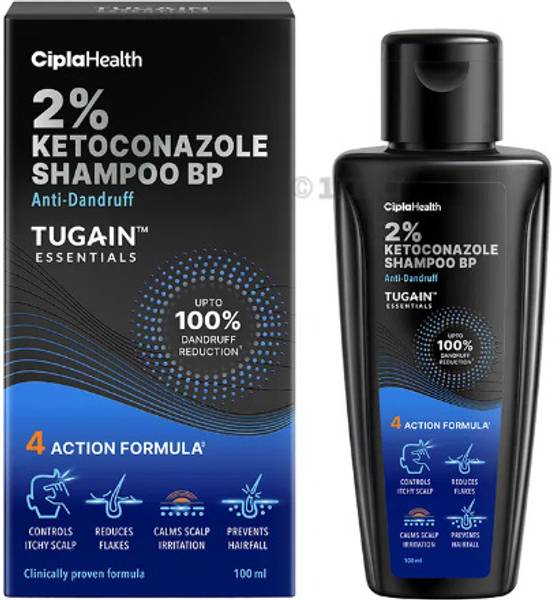 Cipla Tugain Essentials 2% Ketoconazole Anti-Dandruff Shampoo For Itchy & Flaky Scalp Liquid