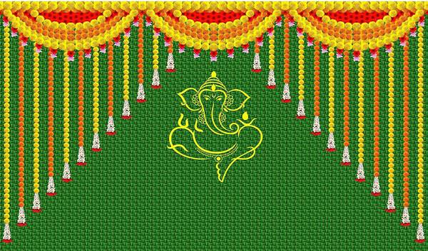 Ashvath Decorative Backdrop Cloth with Ganeshji Altar Cloth