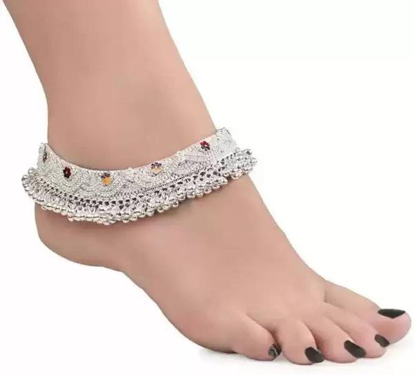 HYK Beautiful Silver Plated Bridal Payal For Women One Pair Alloy