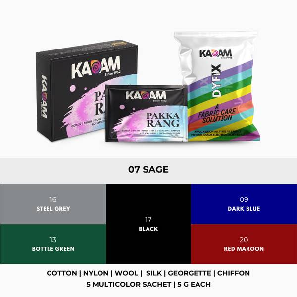 KADAM Pakka Rang Multicolour Combo 7: Sage | 25g Pack | Permanent Fabric Dyes