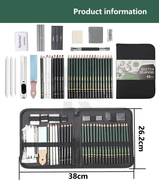 Arrolliant 42 Pc Professional Art Sketching Kit Graphite Charcoal ...