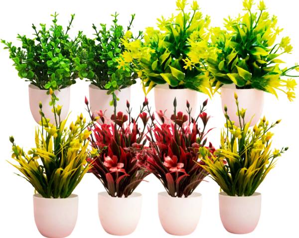Dekorly Artificial Plants for Home Office Decor, BedroomLiving Room, Tabletop Desk Dcor Multicolor Eucalyptus Artificial Flower with Pot