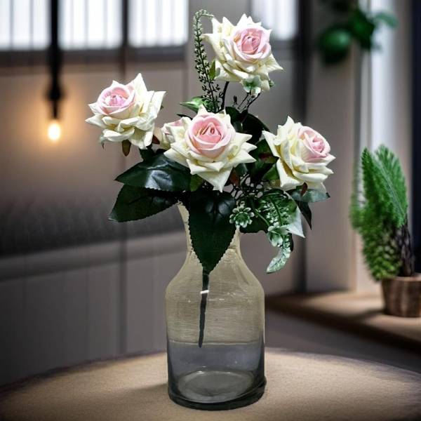 Akaar Akaar Decor Artificial Velvet Rose Bunch in White White Rose Artificial Flower