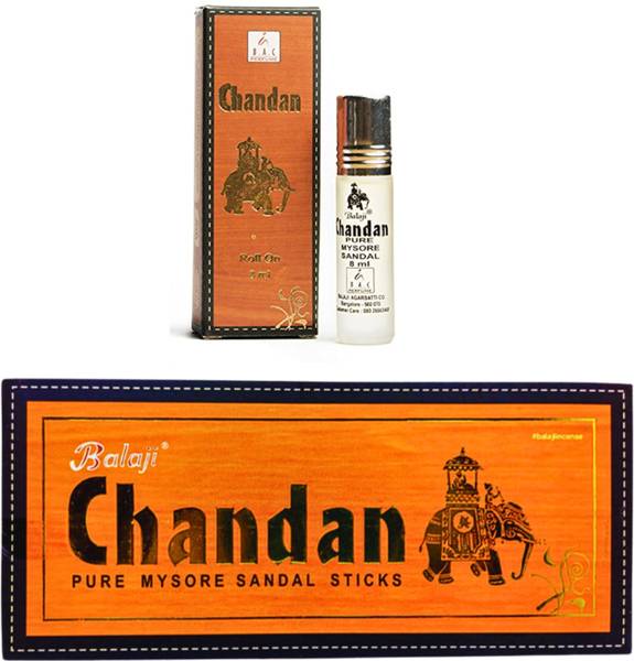 Balaji Chandan Attar 8ML & Chandan Incense sticks 50G, 25 sticks Combo, Floral Attar