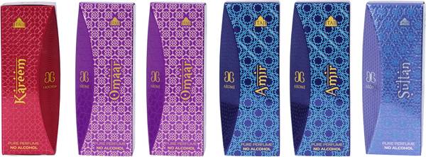 AROCHEM COMBO of TAJ AMIR OMAAR KAREEM SULTAN Arabian Attar Pure Perfume 9ML(Pack of 6) Floral Attar