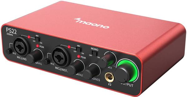 MAONO USB Audio Mixer with 60 dB Preamp, 24bit/192kHz (PS22)Red Audio Interface