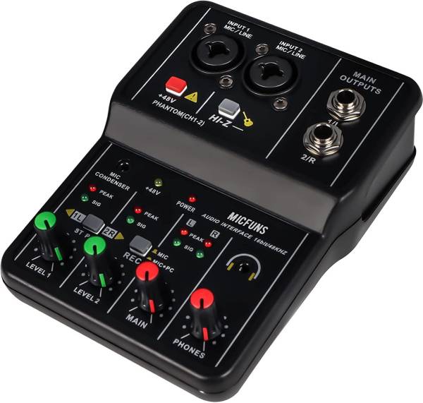 TechBlaze Mini 2 channel audio Mixer DJ console interface with 48V phantom power Audio Interface