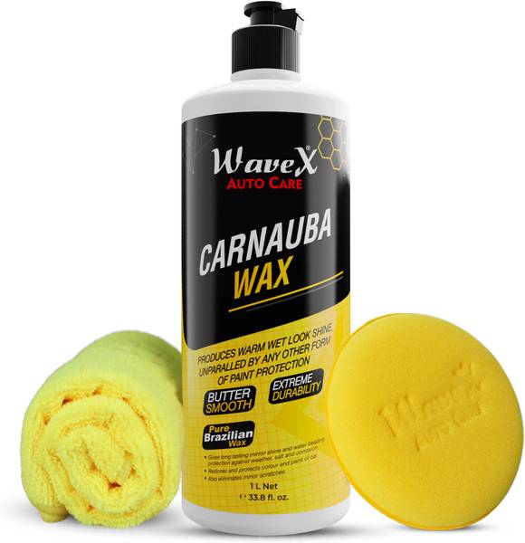 Wavex Carnauba Wax Car Polish (1Kg), Microfiber Cloth, Foam Applicator Combo