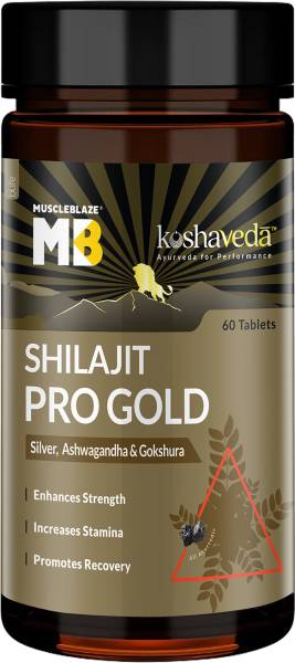 Koshaveda Shilajit Pro Gold by MuscleBlaze, Fortified with 24 Carat Gold, 60 Tablets