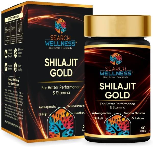 SEARCH WELLNESS Shilajit Gold 60 Capsules Helps in boosting Strength, Stamina For Women & Men