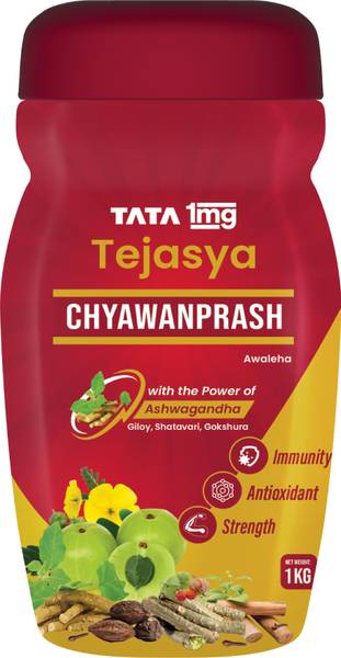 TATA 1mg Tejasya Chyawanprash enriched with 45+ ayurvedic herbs to boost immunity.