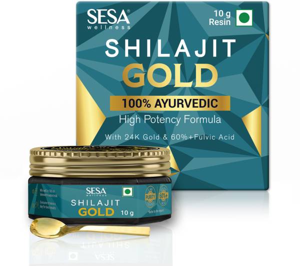 SESA Shilajit Gold 10g Resin With 24k Swarn Vark | 60%+ Fulvic Acid | 100% Ayurvedic