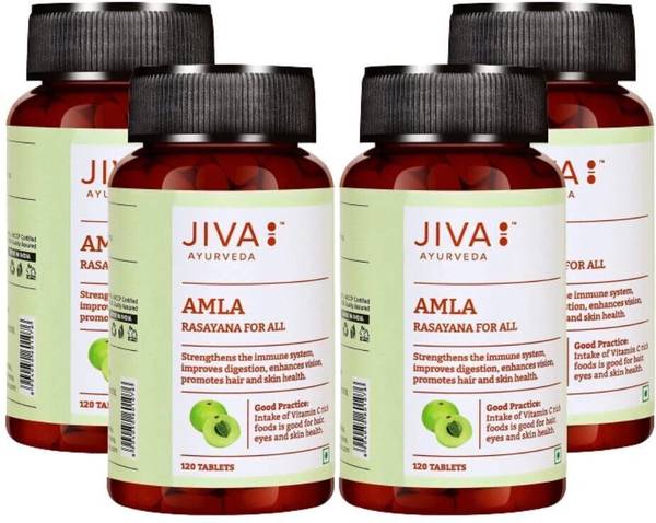 JIVA Amla Tablet - Natural & Rich Source of Vitamin C - 120 Tablets Each - Pack of4
