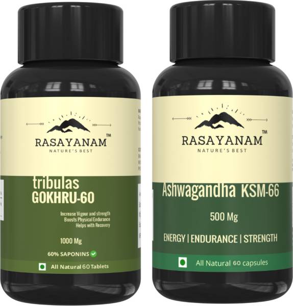 Rasayanam Ashwagandha KSM-66 (500 mg) and Tribulas Gokhru-60 Gokshura Tablets 1000mg Combo