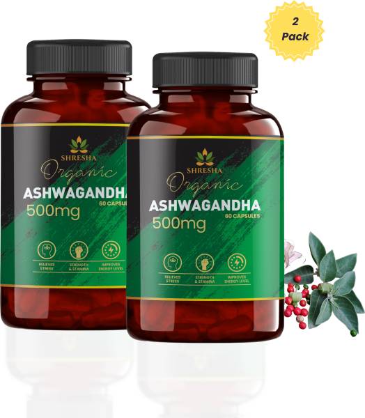 SHRESHA Organic Ashwagandha 500Mg Serve | Energy & Endurance (120 Capsules)