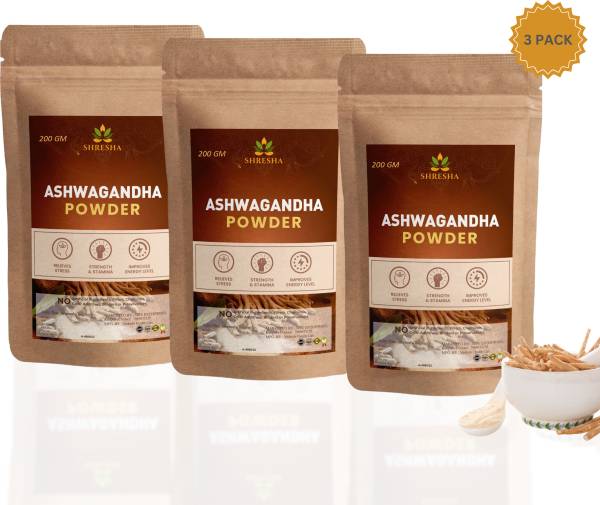 SHRESHA Organic Ashwagandha Powder (600gm) | Ayurvedic Care for Stress Relief